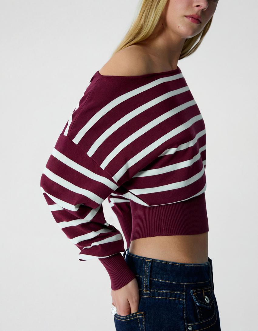 Asimetrični pulover s uzorkom-Bordo