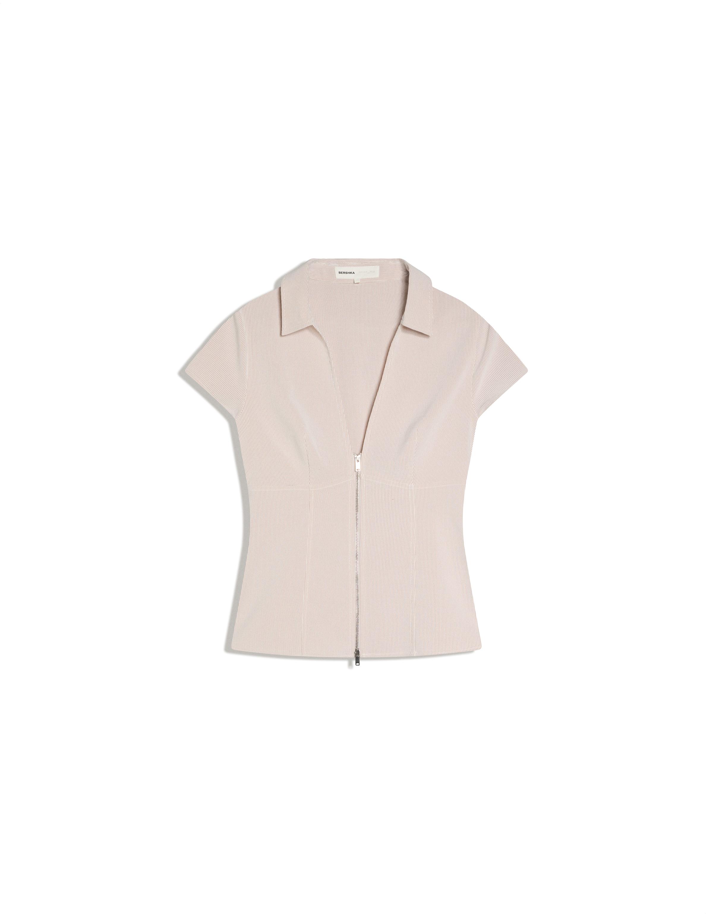 Short sleeve zip shirt — Sand