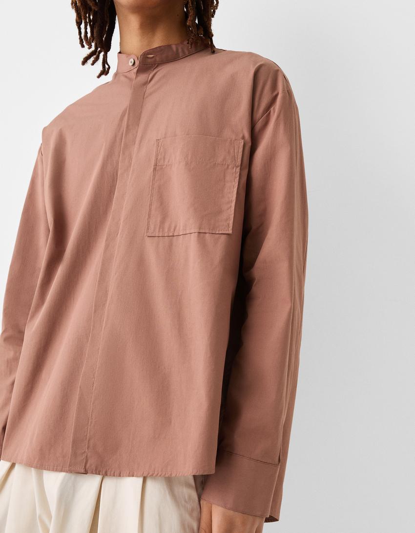 Camisa de manga comprida boxy de algodão-Rosa-2