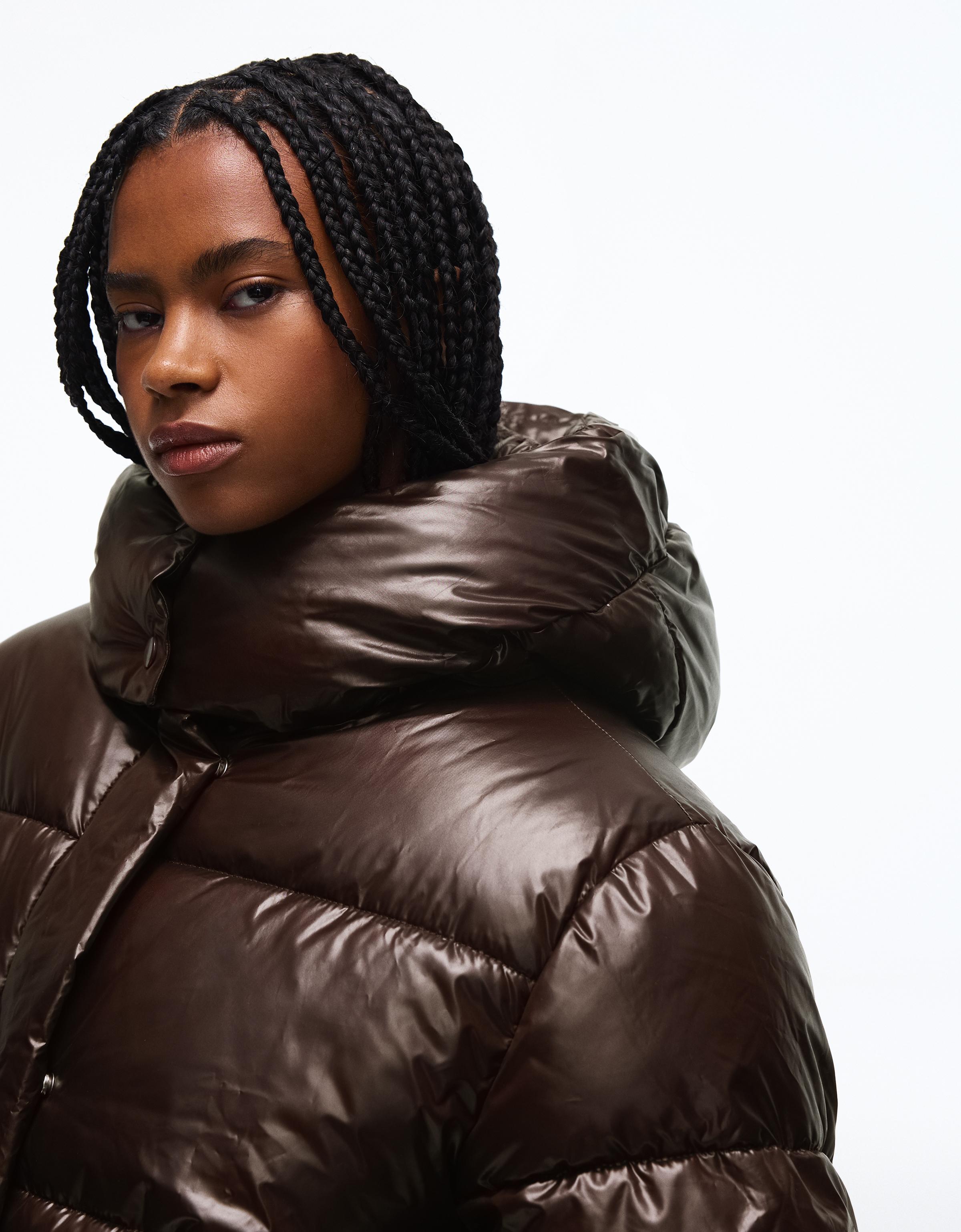 Oversize hooded puffer jacket — Brown
