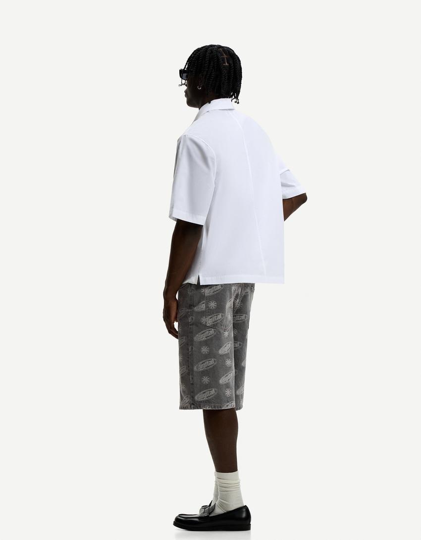 Bermuda denim jaquard-Gris-1