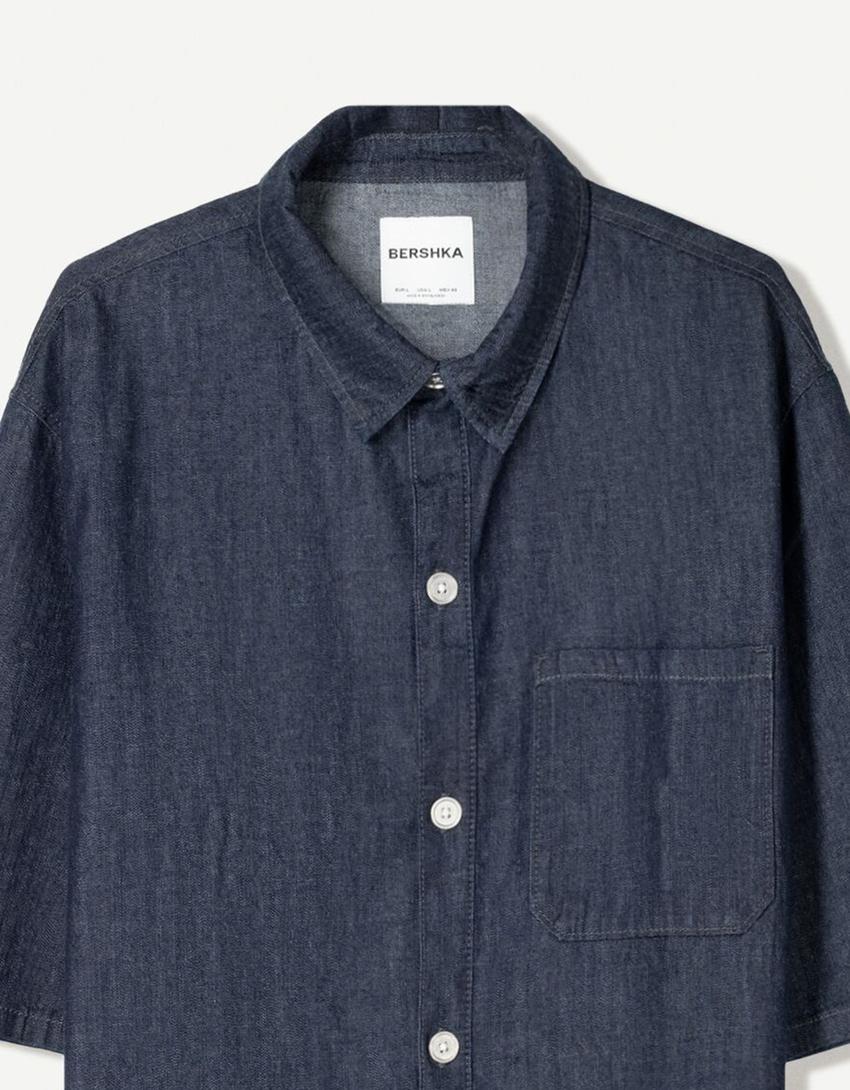 Chemise manches courtes denim-Marine-2