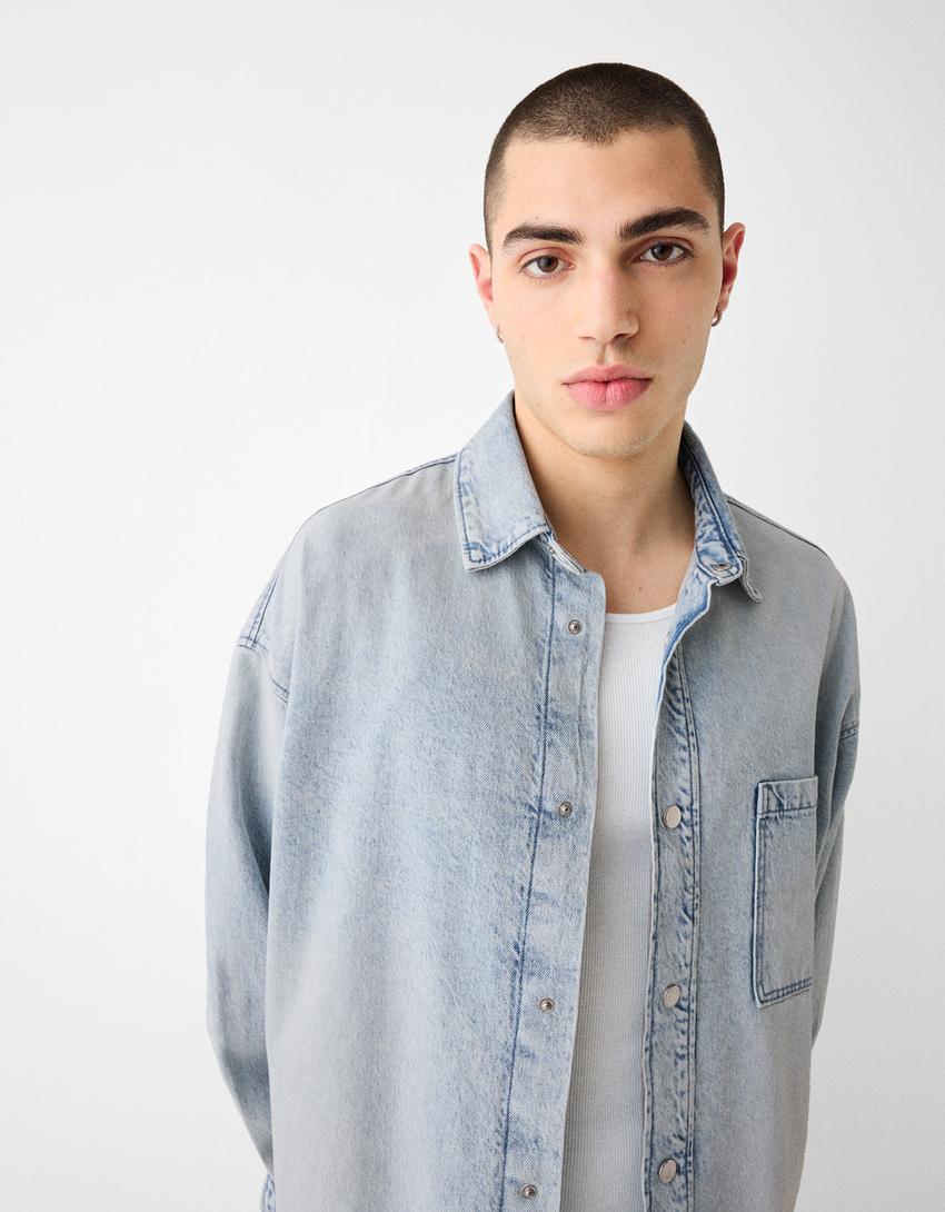 Long sleeve oversize denim shirt-Light blue