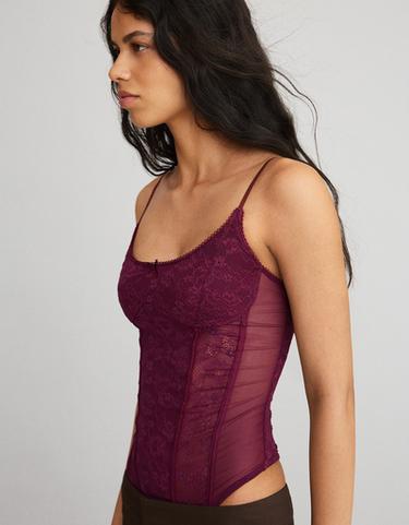 Strappy lace bodysuit — Burgundy 4