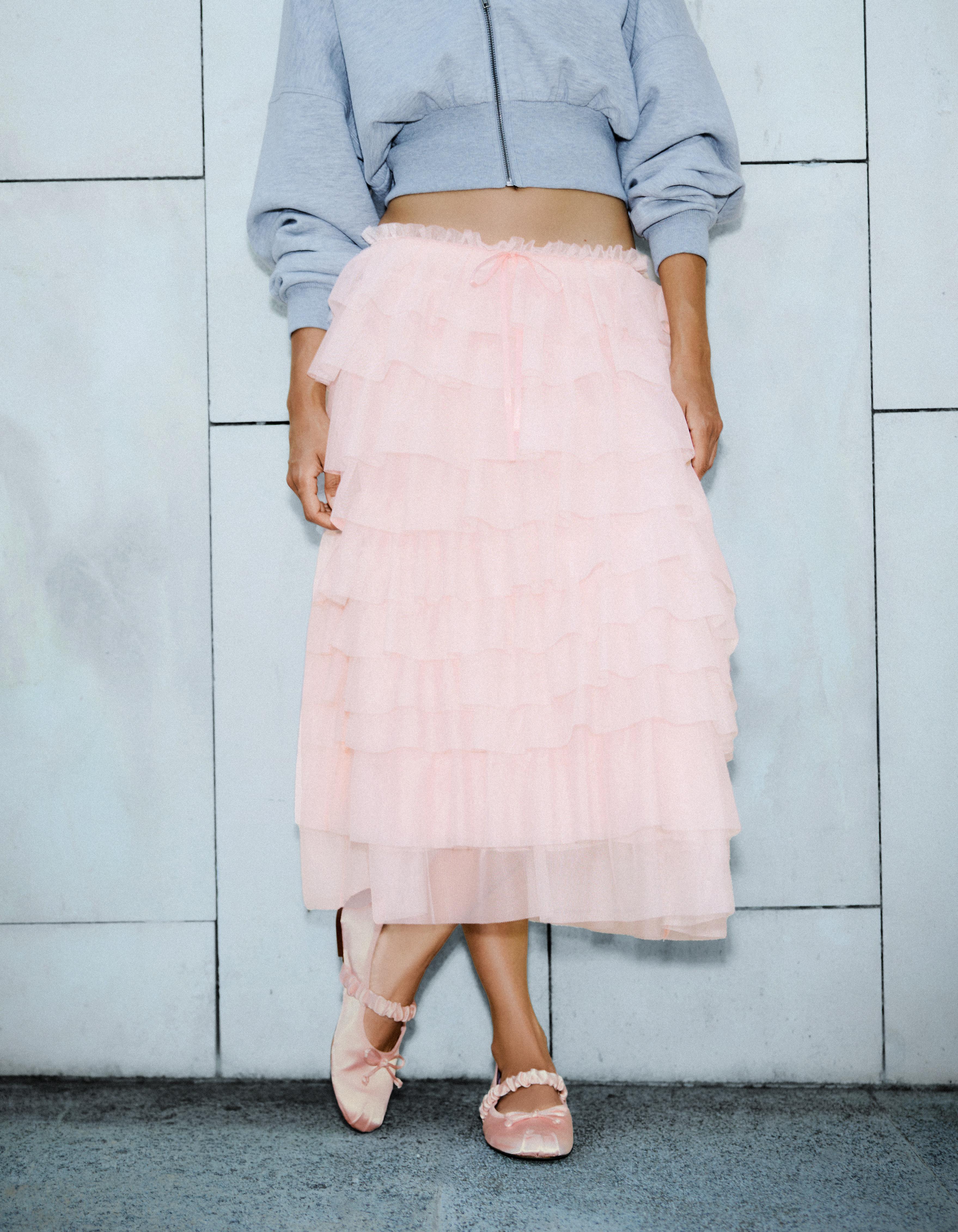 Layered tulle midi skirt — Orange
