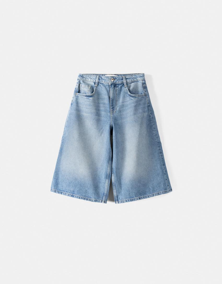 Baggy denim Bermuda shorts-Light blue-5