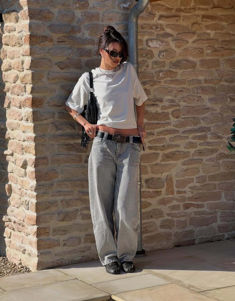 Geniş paça düşük bel jean