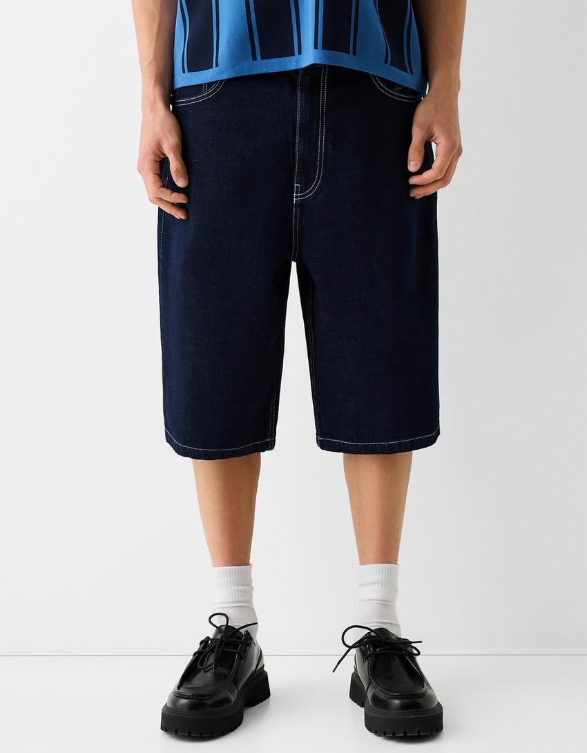 Bermuda denim LA Galaxy broderie-Bleu-3