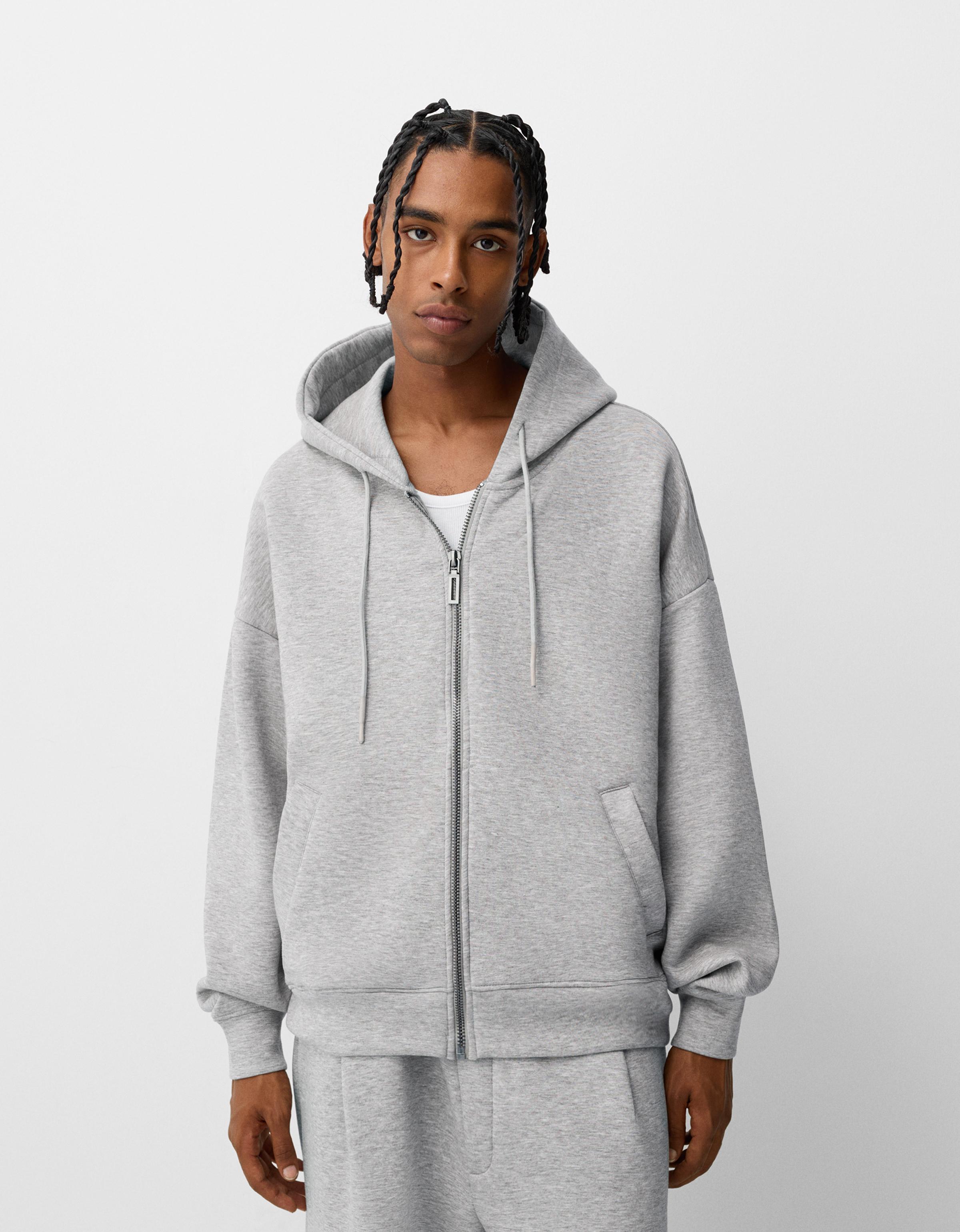 Bershka Hoodie Im Boxy-Fit Mit Reißverschluss Herren L Grau