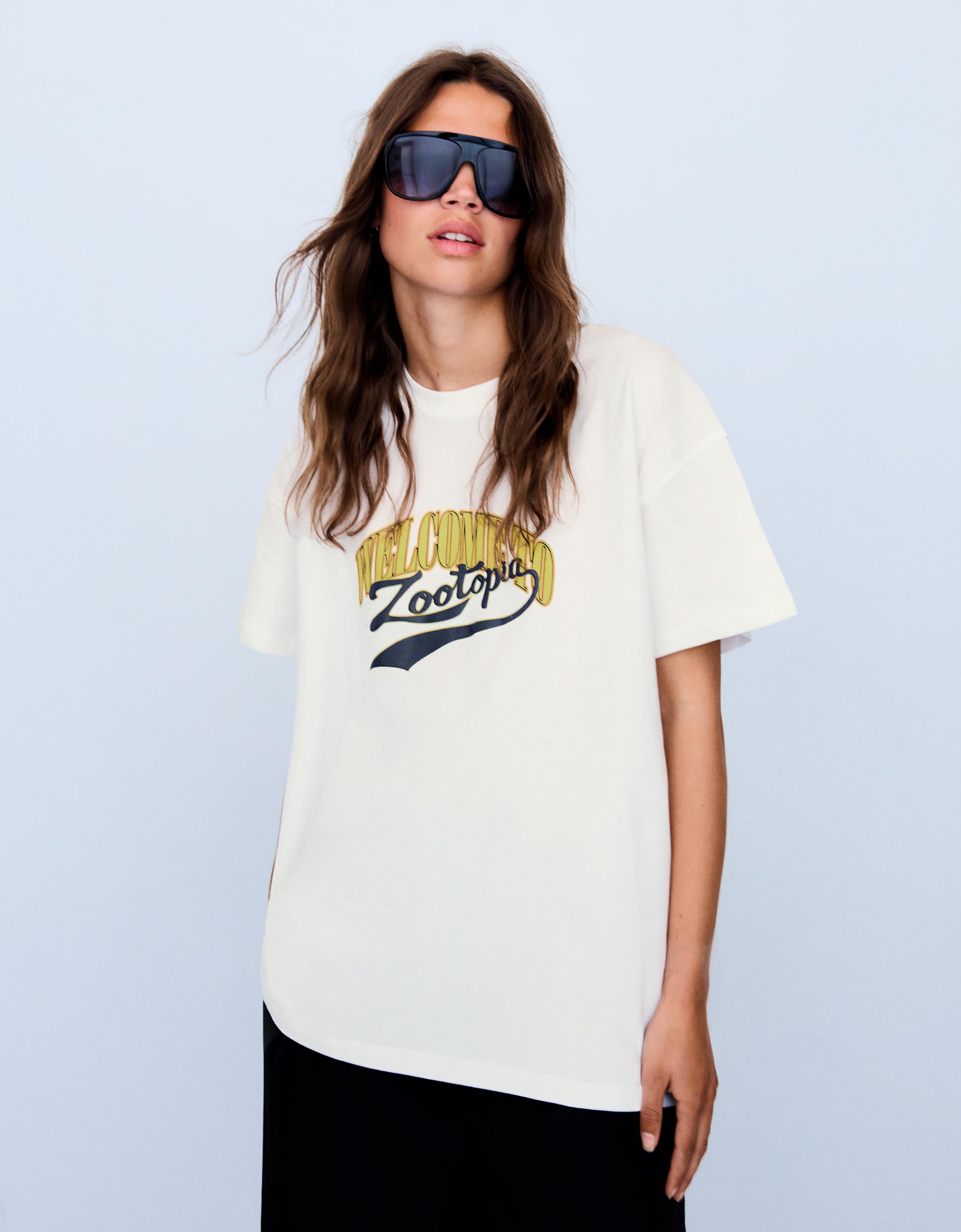 Bershka Camiseta Oversize Zootropolis Mujer L Blanco Roto