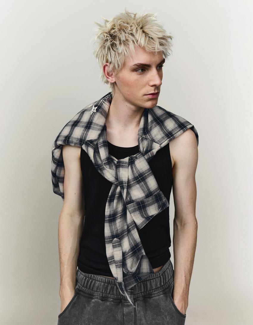 Check print shirt-Dark grey