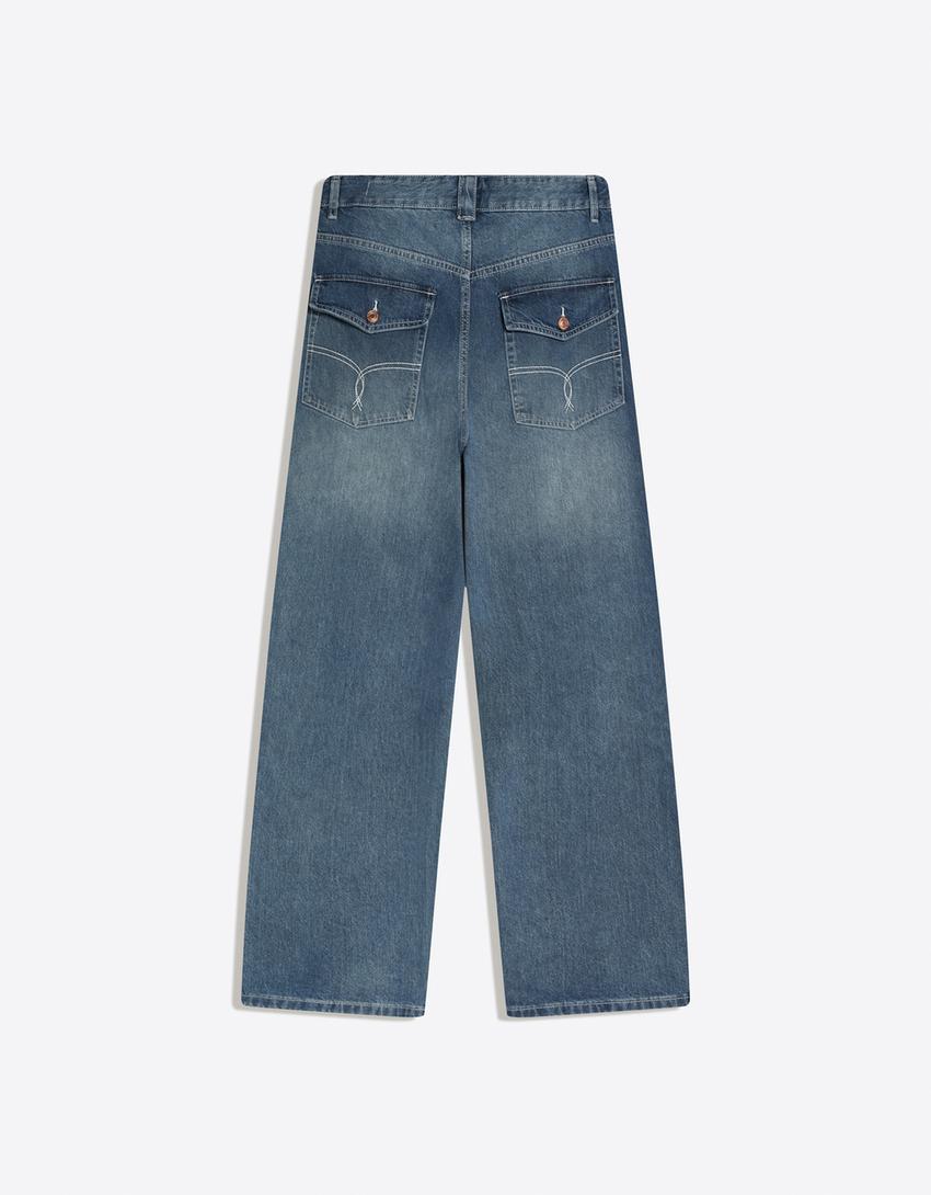 Τζιν παντελόνι super baggy με κέντημα-Μπλε
