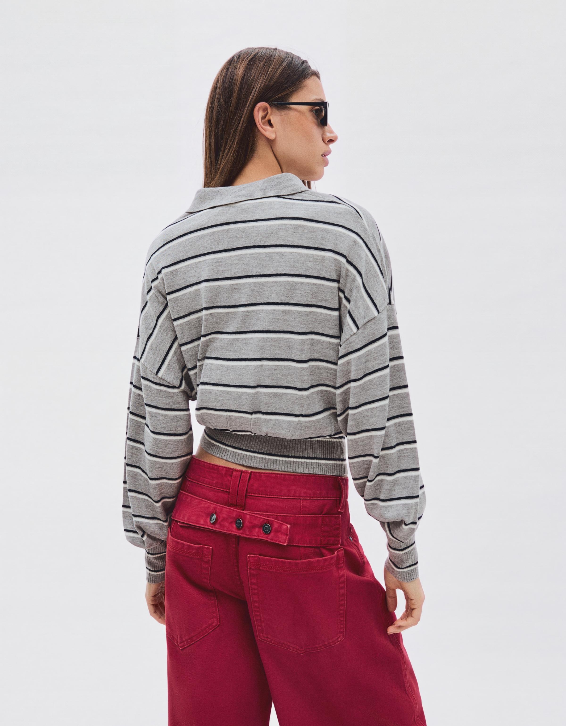 Ribbed polo collar jumper — Grey