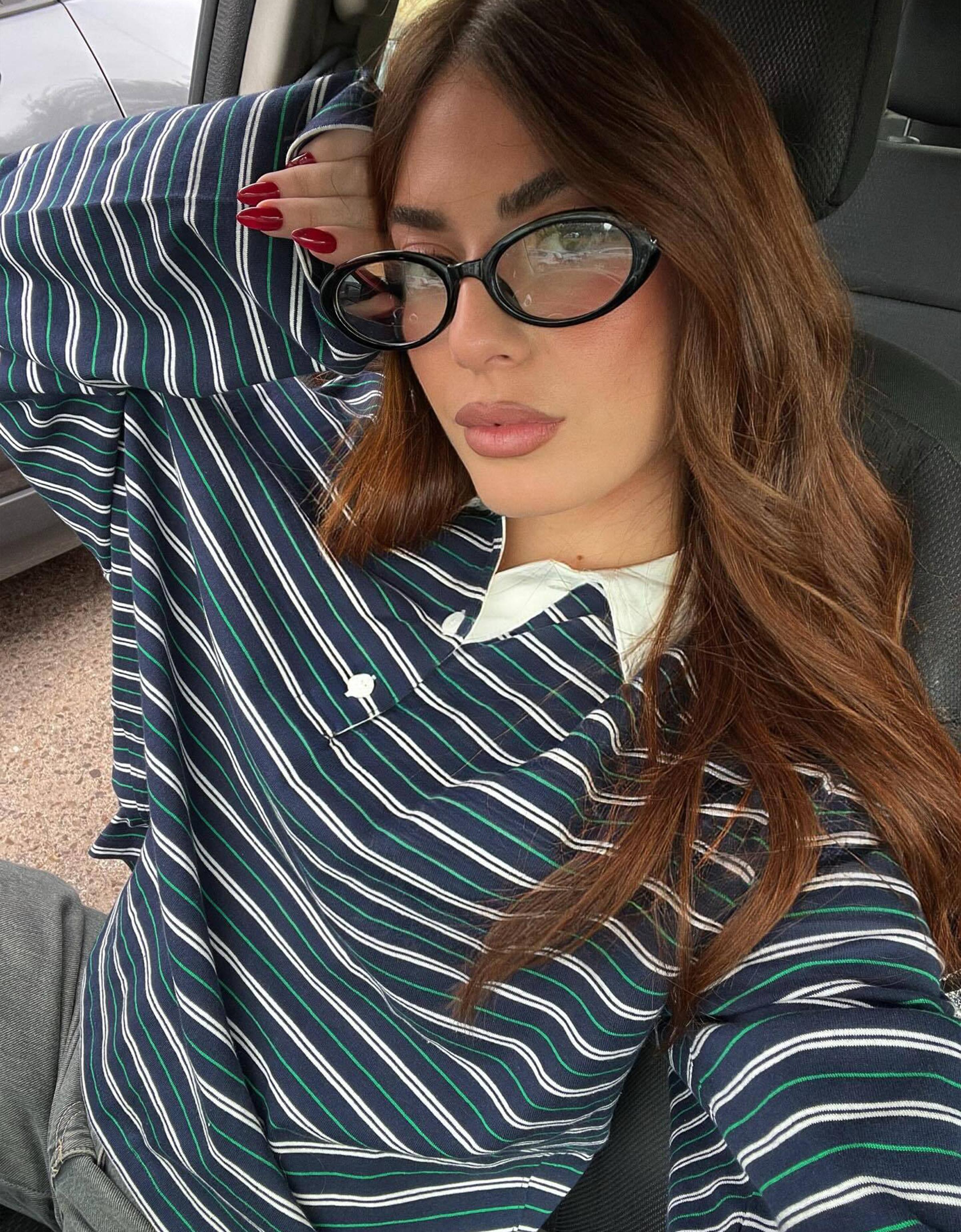 Bershka Langarm-Shirt Mit Polo-Kragen Damen L Marinenblau