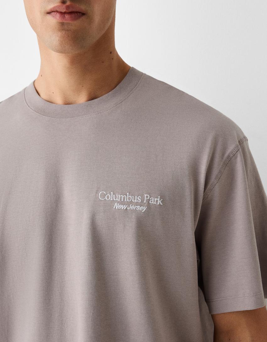 T-shirt boxy manches courtes imprimé-Gris-6