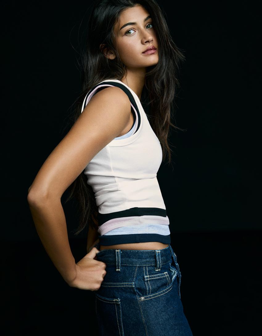 Basic ribbed strappy T-shirt-Off white