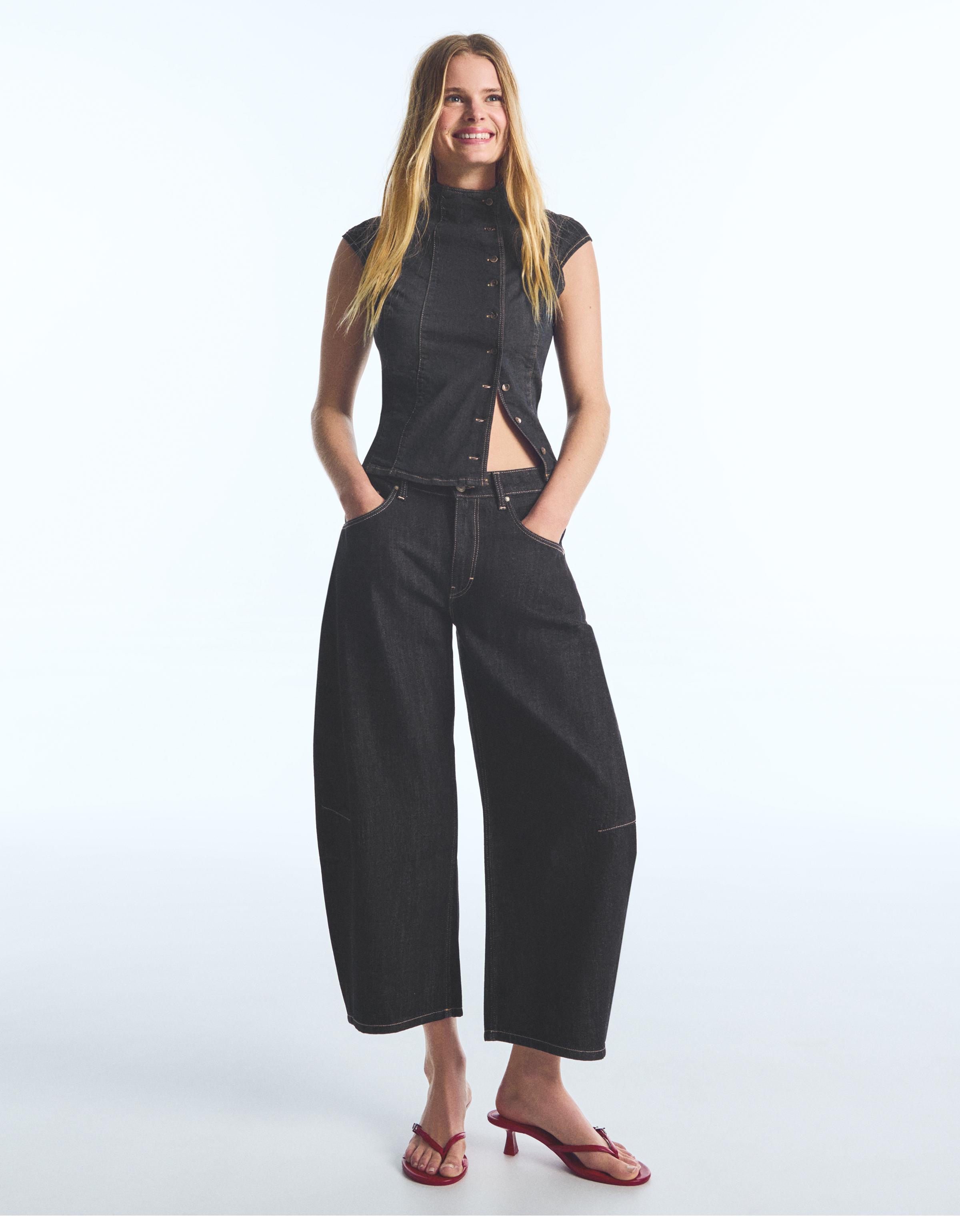 Cropped barrel-leg jeans — Navy