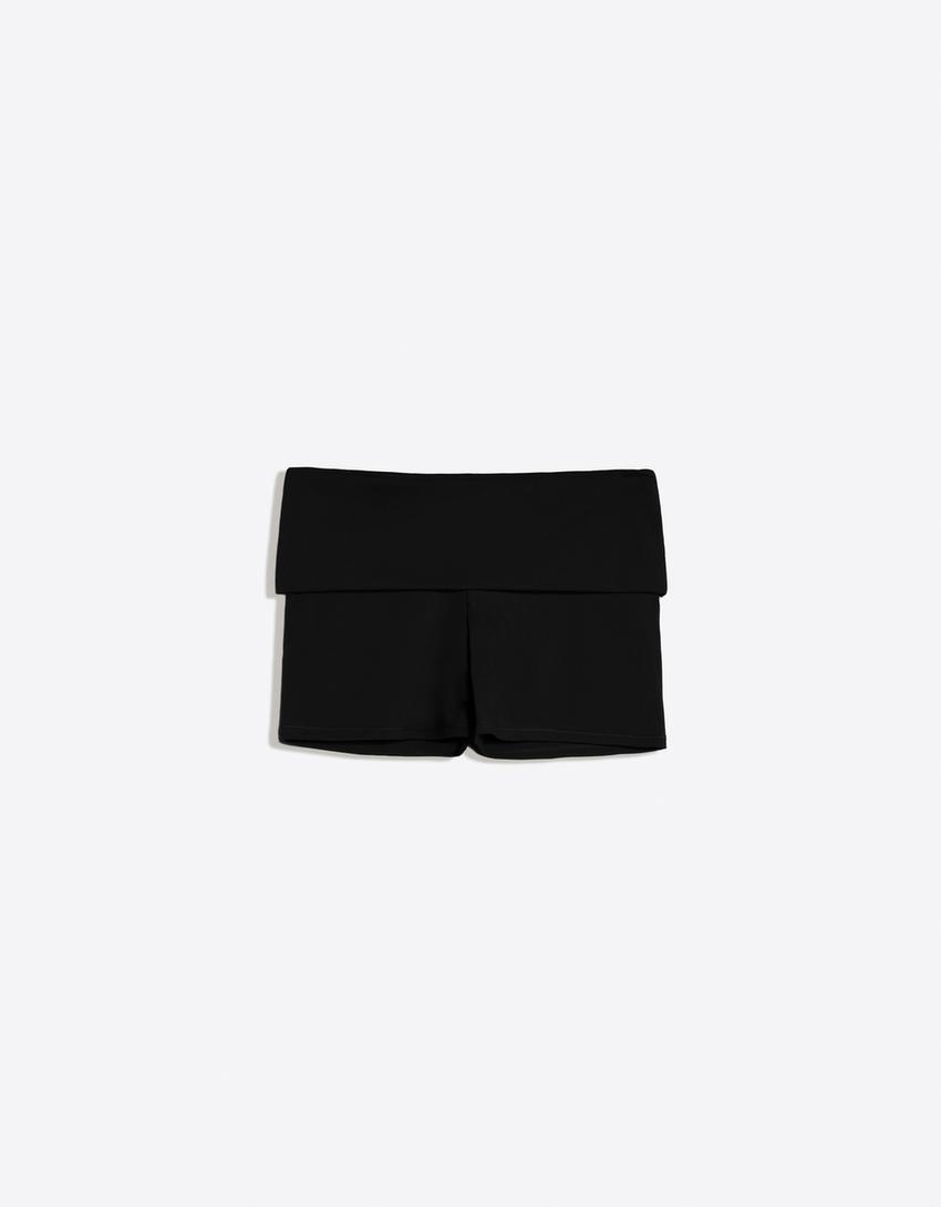 Technical shorts with turn-up waist-Black