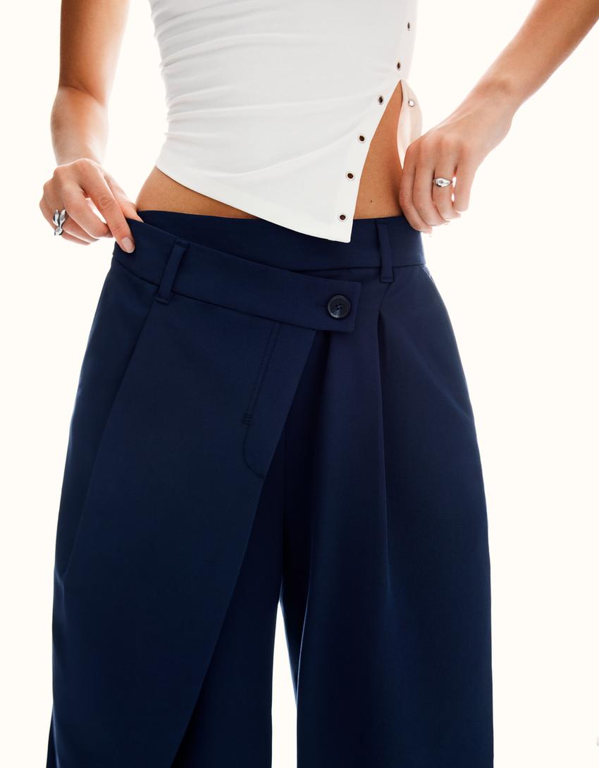 Pantalon tailoring taille croisée-Marine-2