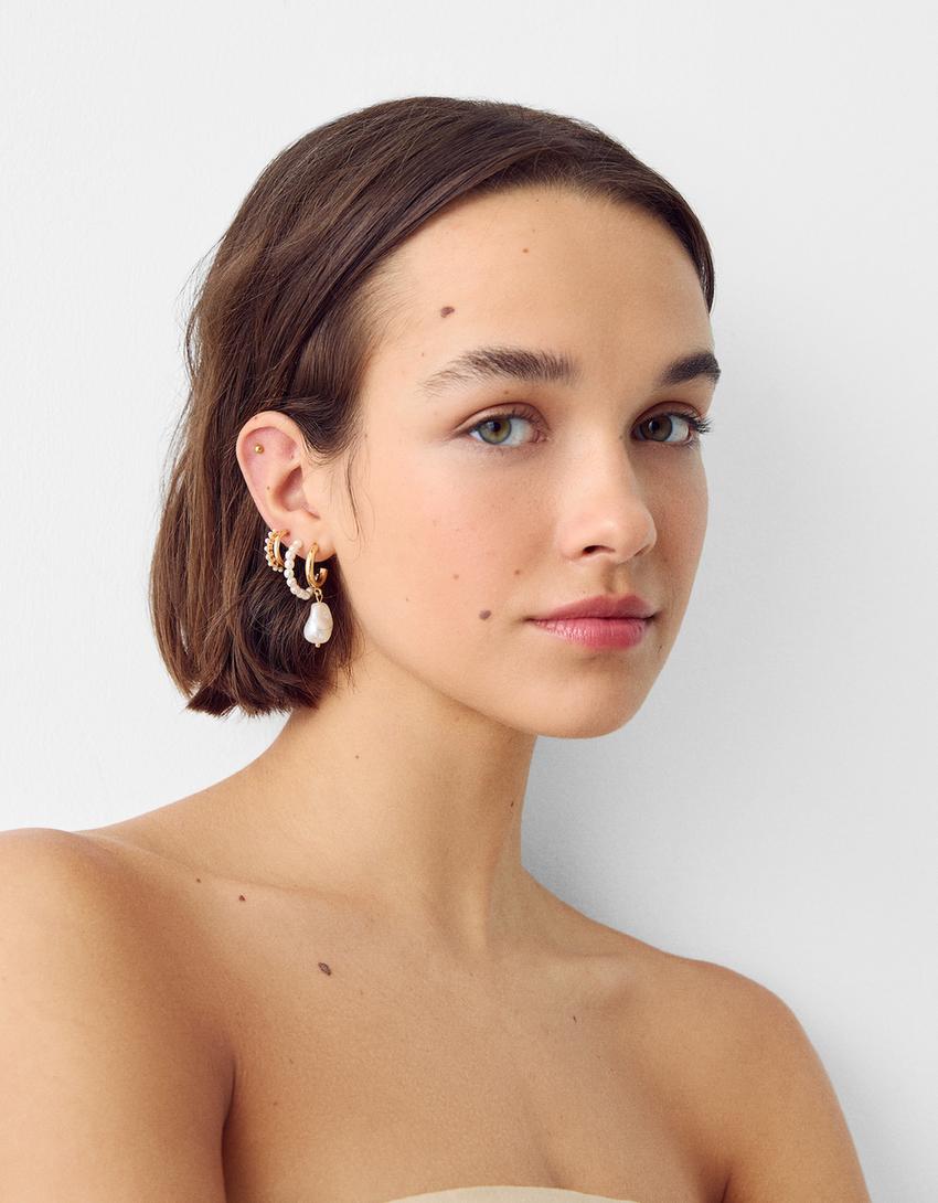 Lot de 9 paires de boucles d'oreille perles-Or-3