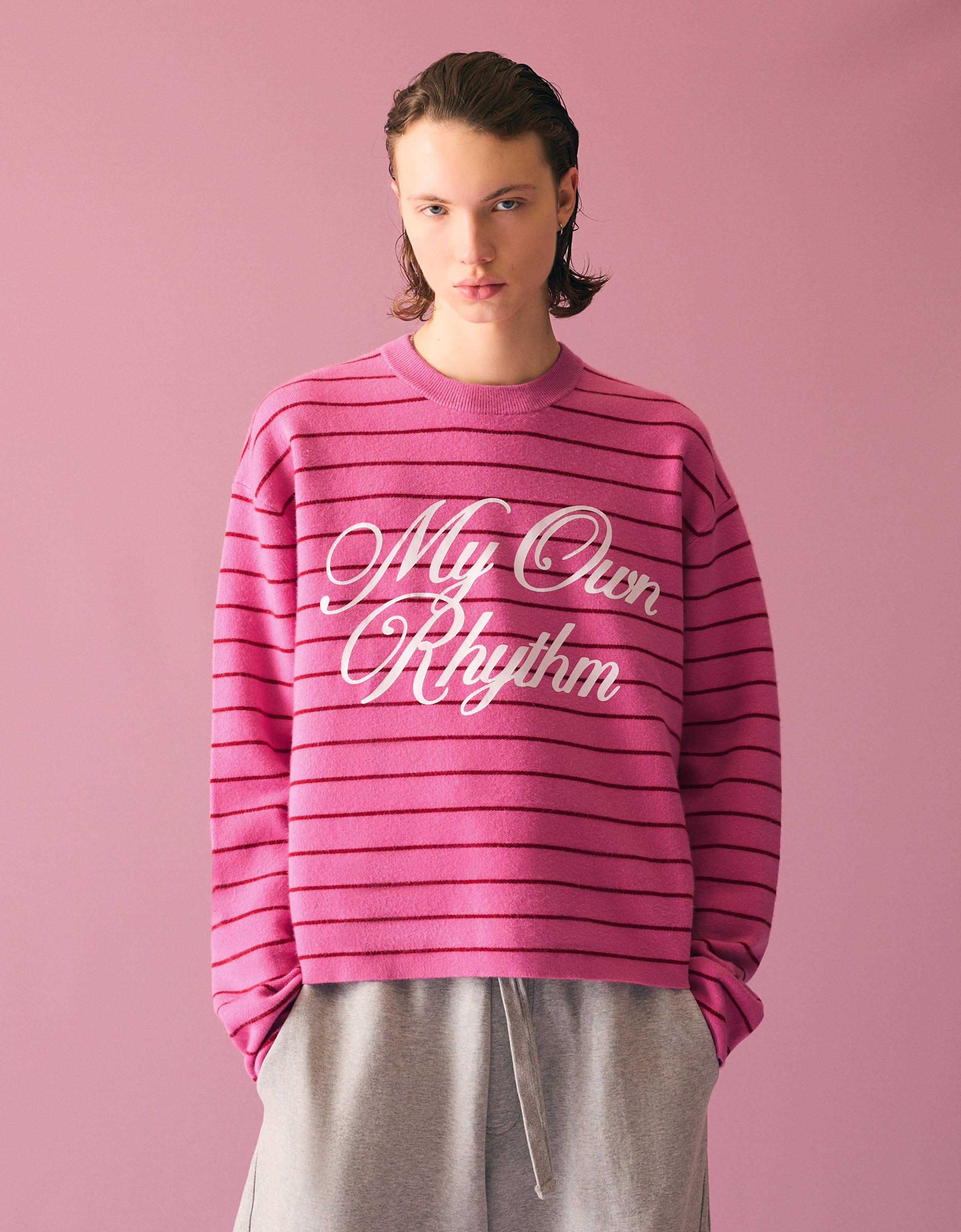 Bershka Pullover Mit Streifenprint Herren M Rosa