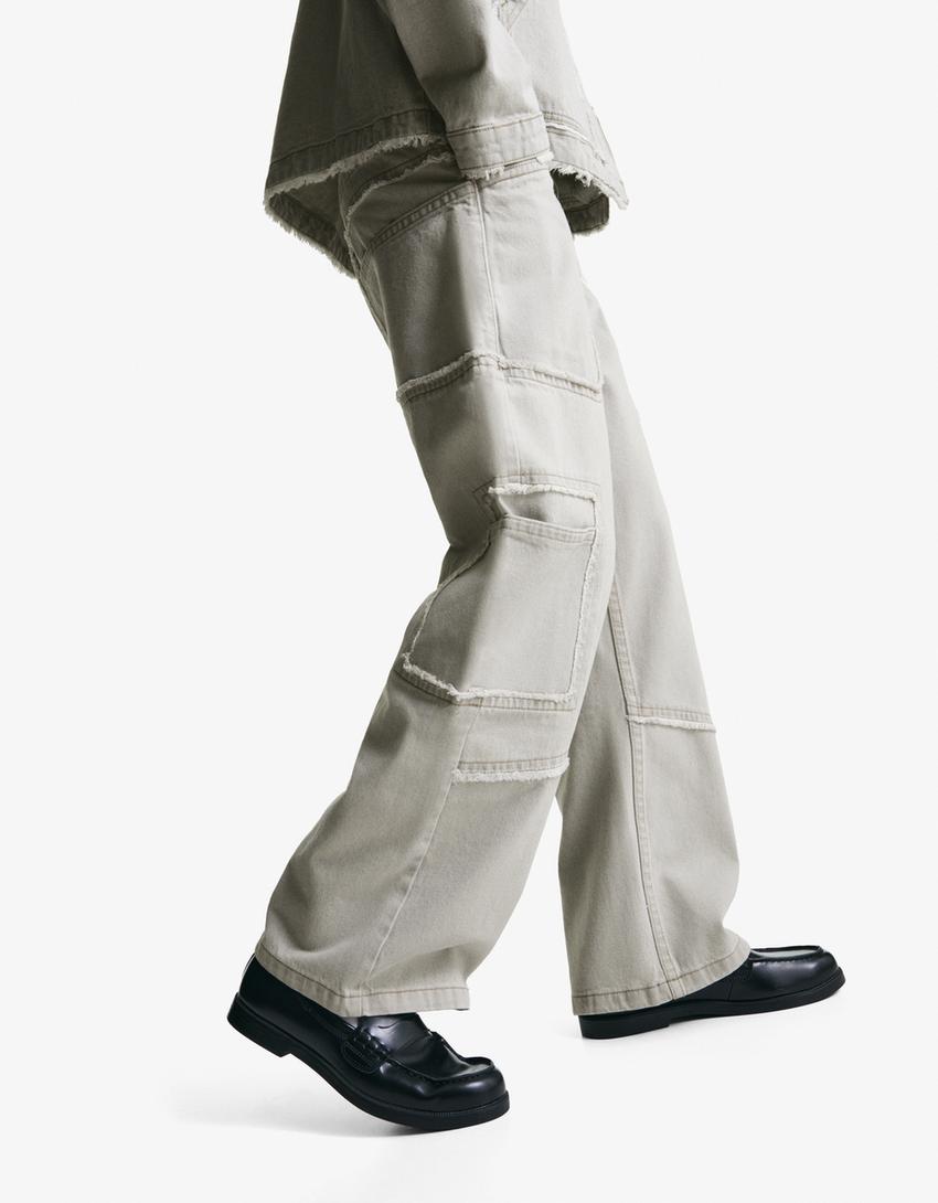 Jeans baggy fit com franjas-Cinza-2