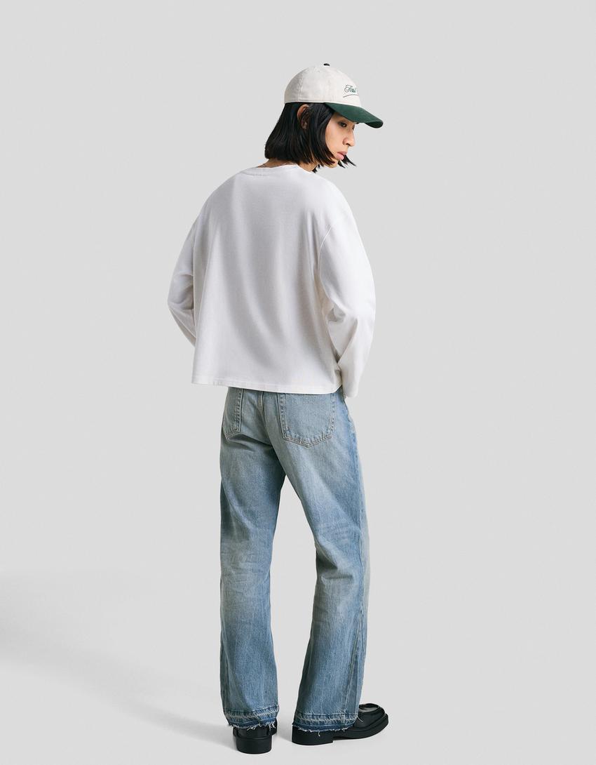Straight flared jeans-Gewassen blauw