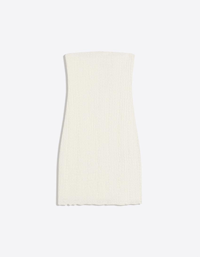 Rustic bandeau mini dress-Off white