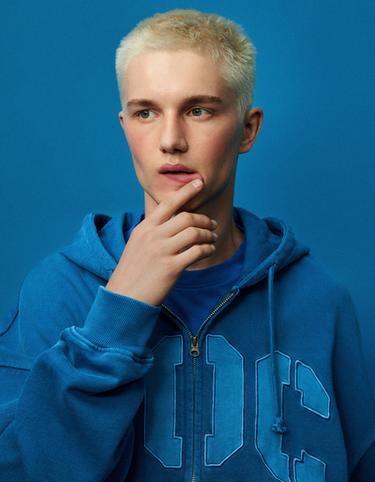 Hood sweatshirt with OUT OF CORE patch — Blue 7
