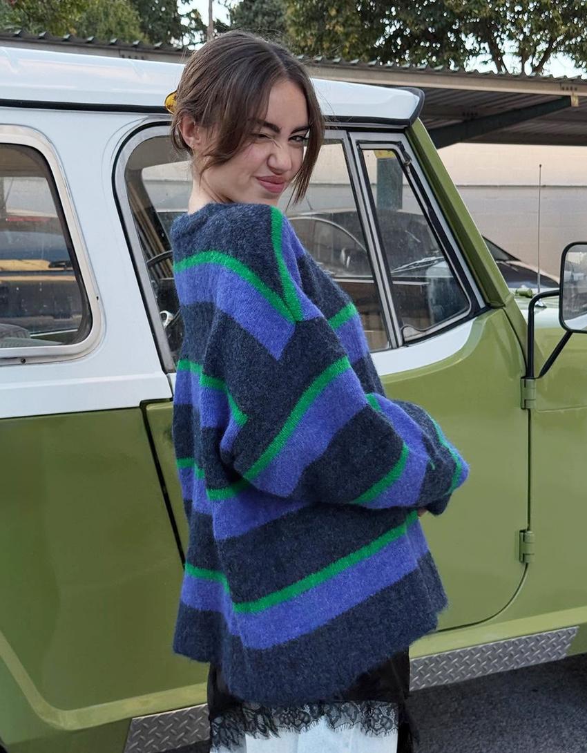 Camisola com várias riscas-Azul