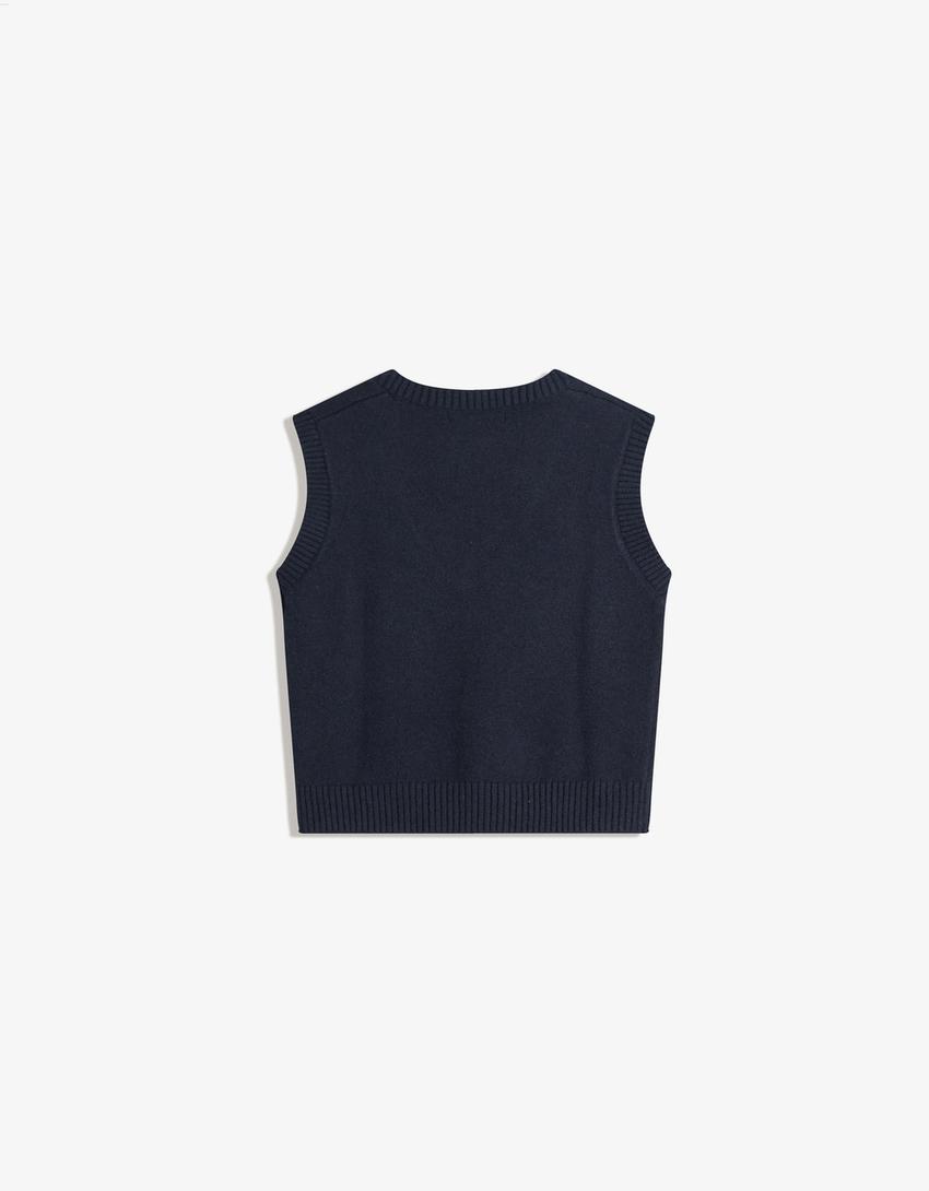 Soft touch vest met V-hals-Blauw
