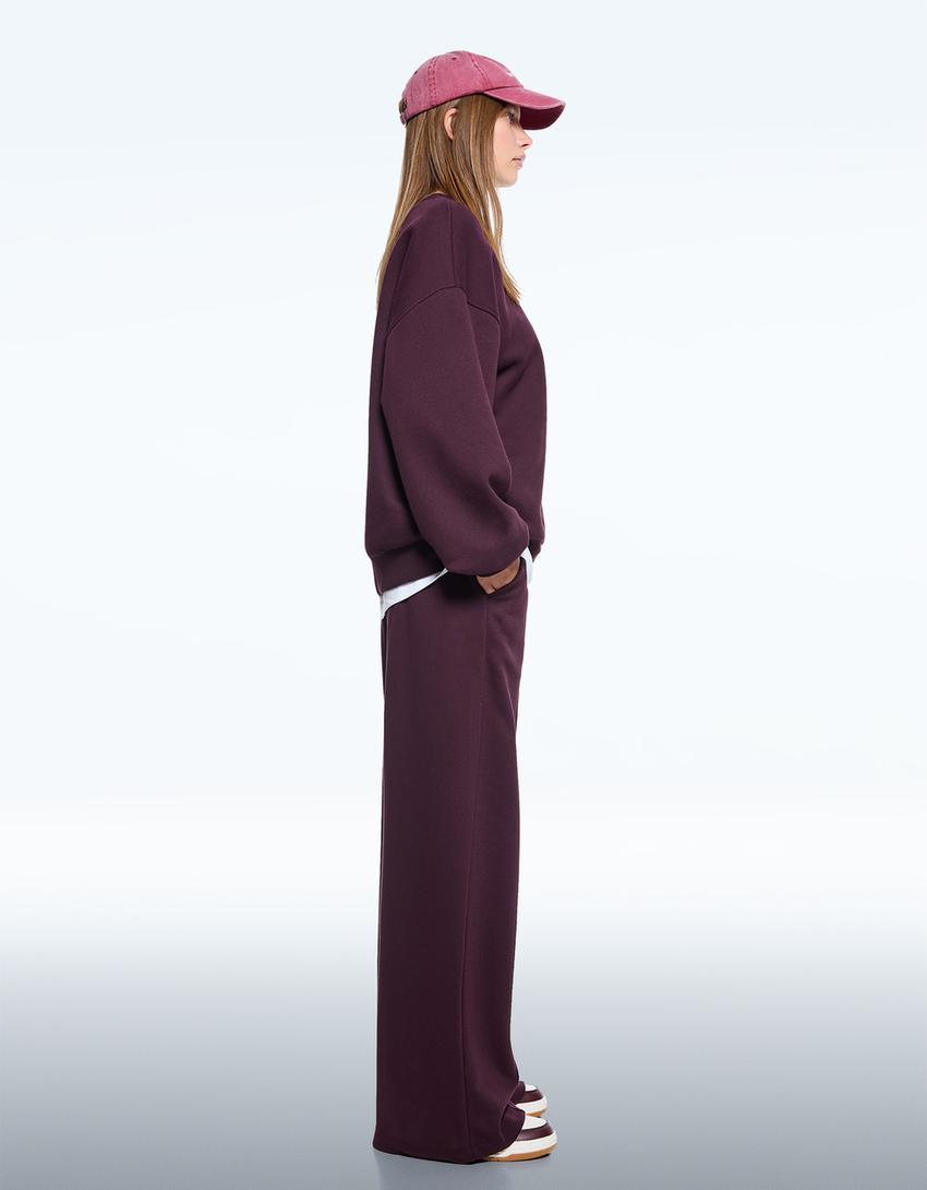 Παντελόνι φλις wide leg-Μωβ-3