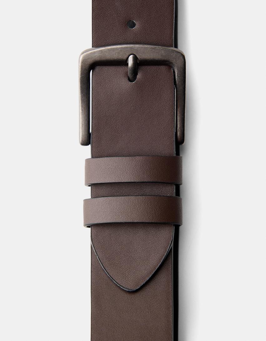Wide leather effect belt-Brown