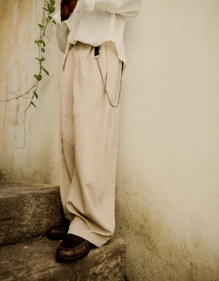 Super baggy trousers with darts-Sand