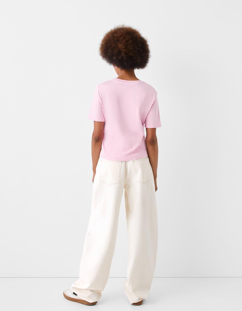 Kısa kollu regular fit t-shirt-Pembe-1