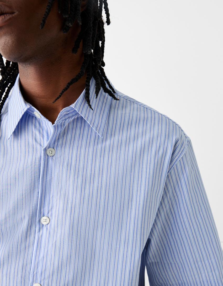 قميص بقصة مربعة وأكمام قصيرة-أزرق فاتح-5