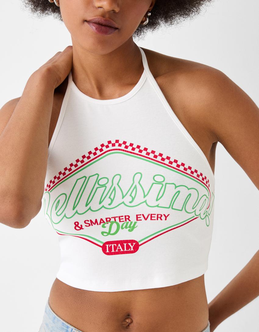 Top imprimé à encolure américaine-Écru-5