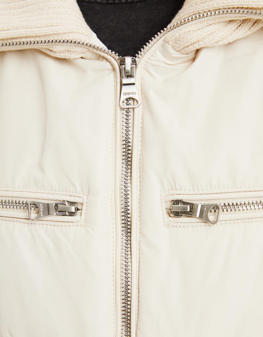 جاكيت فيست مضلع ممزوج بسحّاب-كريمي-5