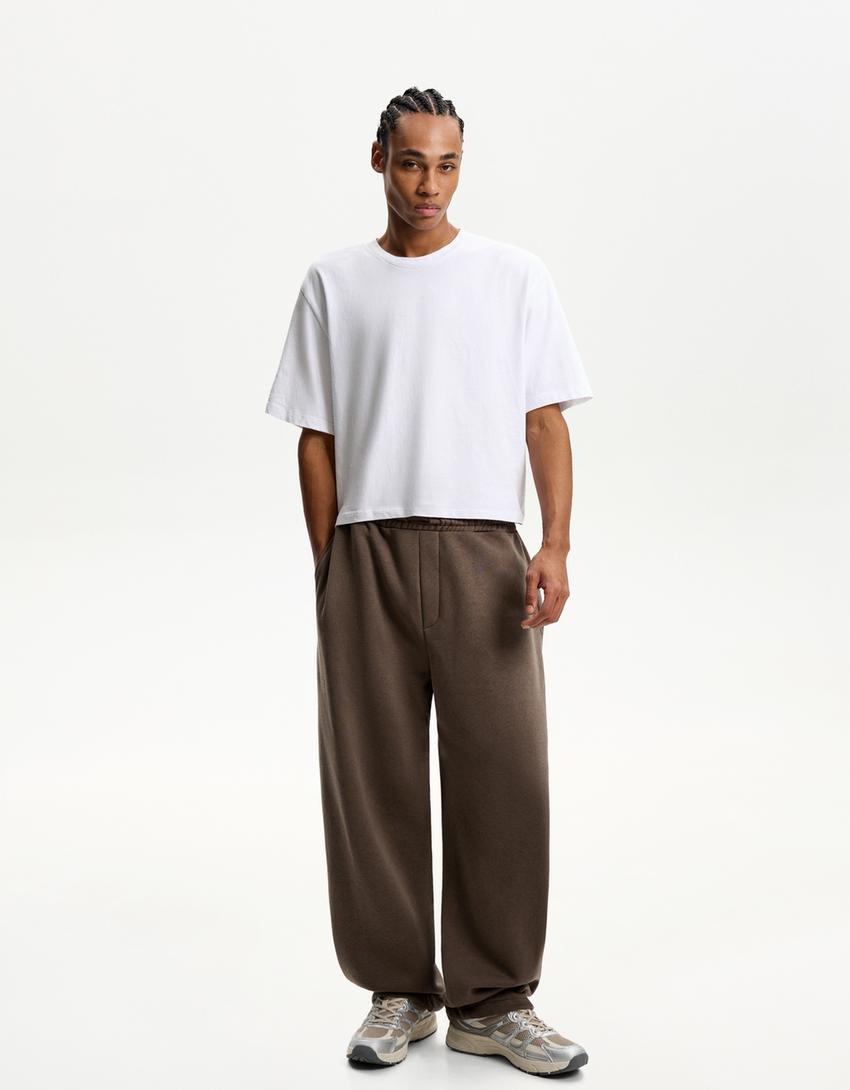 Pantalon balloon molleton-Marron