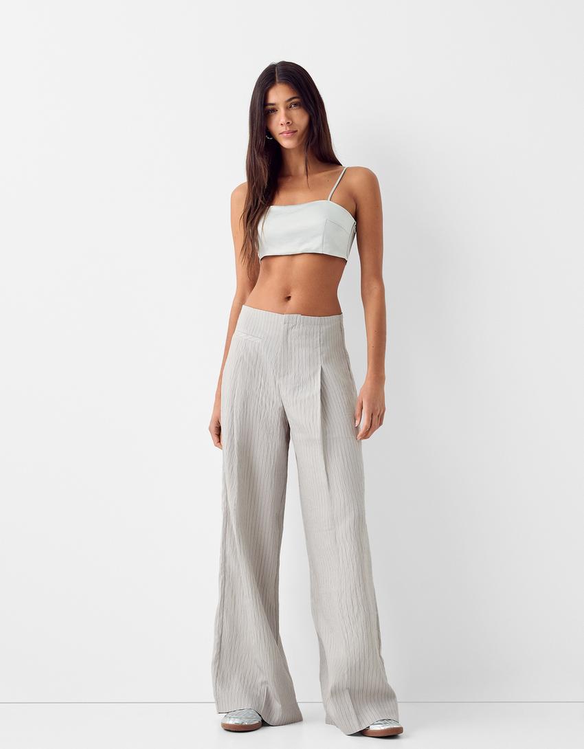 Pantalon wide leg taille-Gris-0