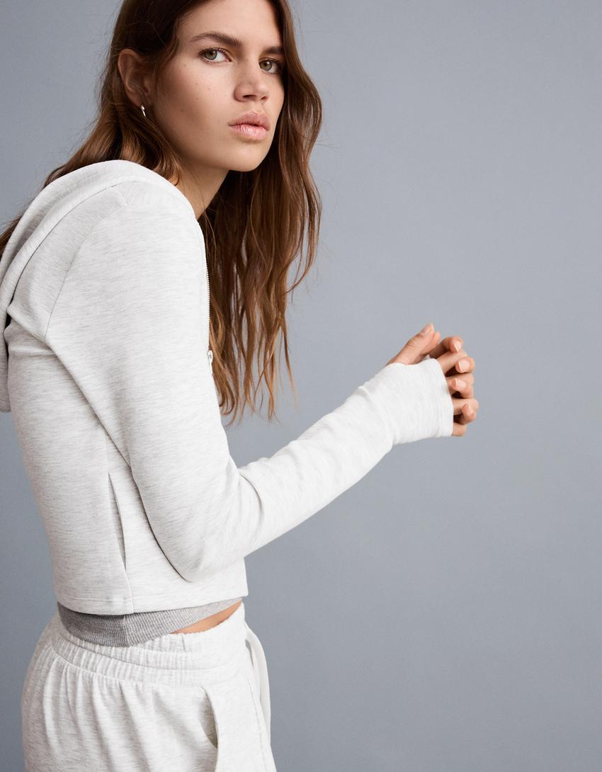 Sudadera cremallera soft con modal capucha-Gris