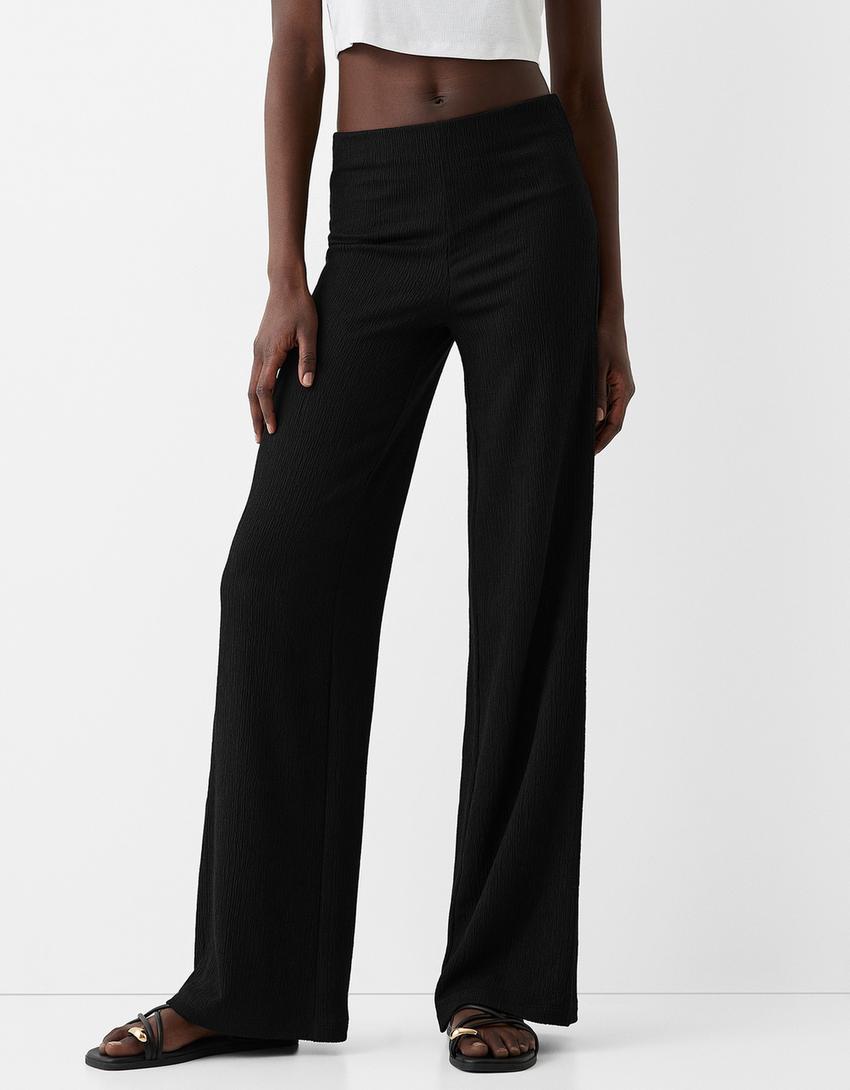Wide leg embossed pants-Black-1