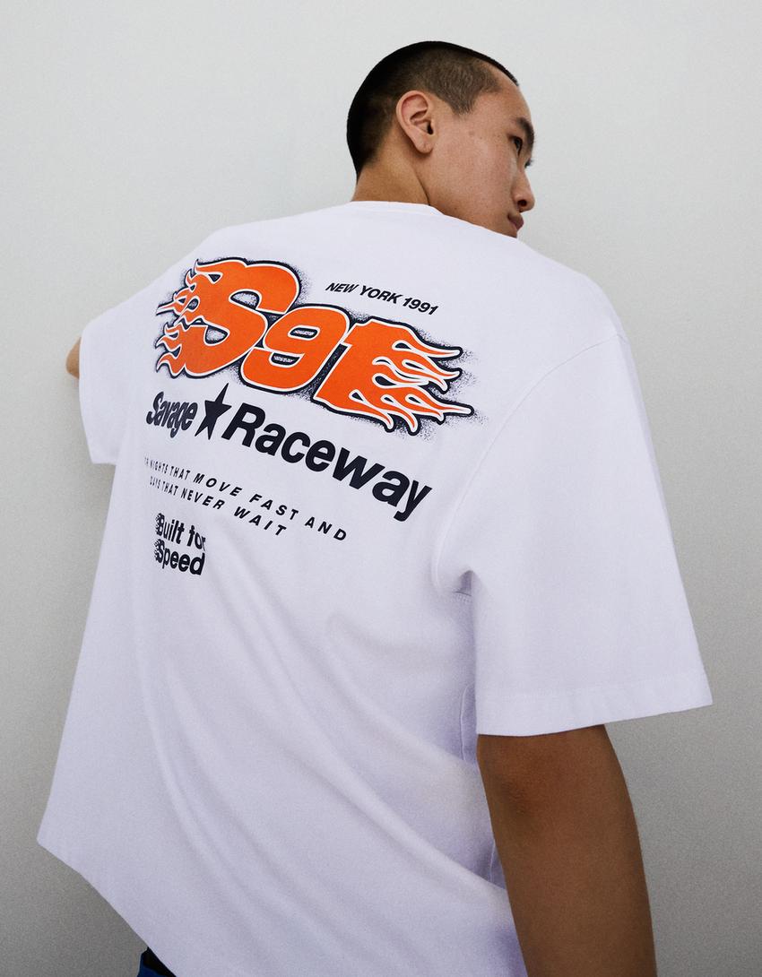 T-shirt manches courtes relaxed fit imprimé-Blanc