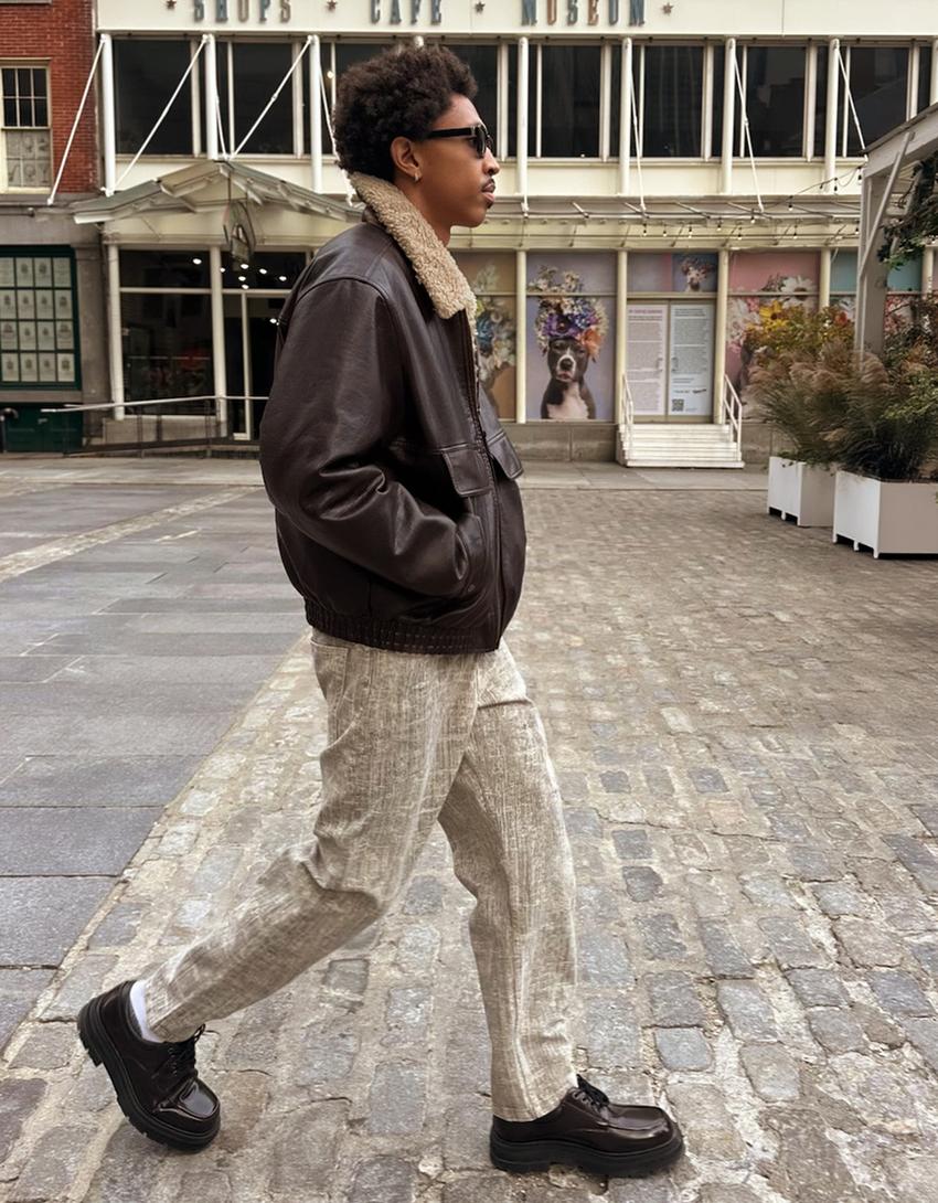 Printed barrel-leg trousers-Brown