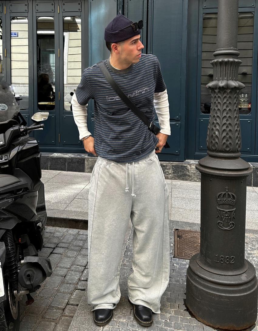 Regular fit striped T-shirt with print-Light blue