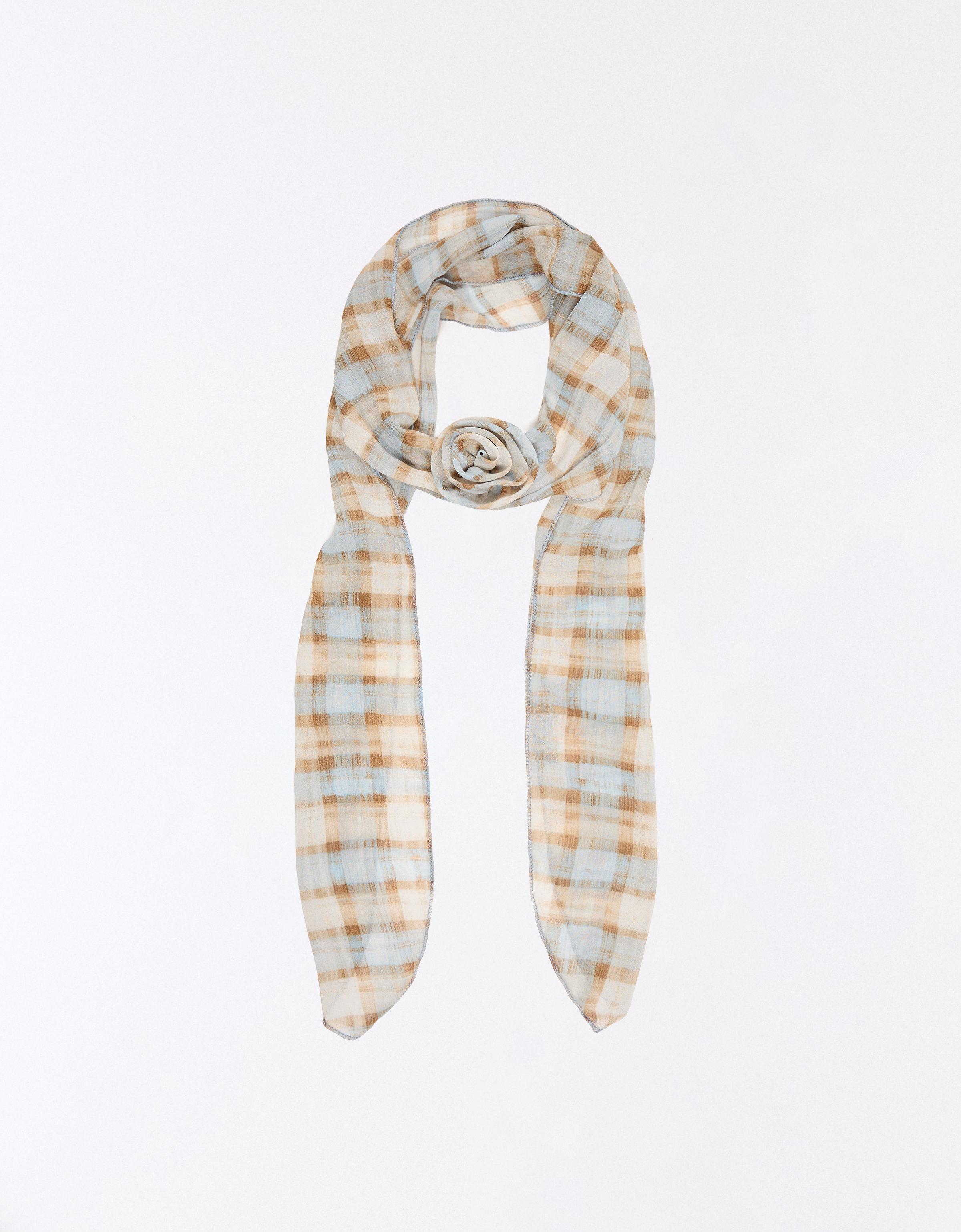 Checked floral scarf — White