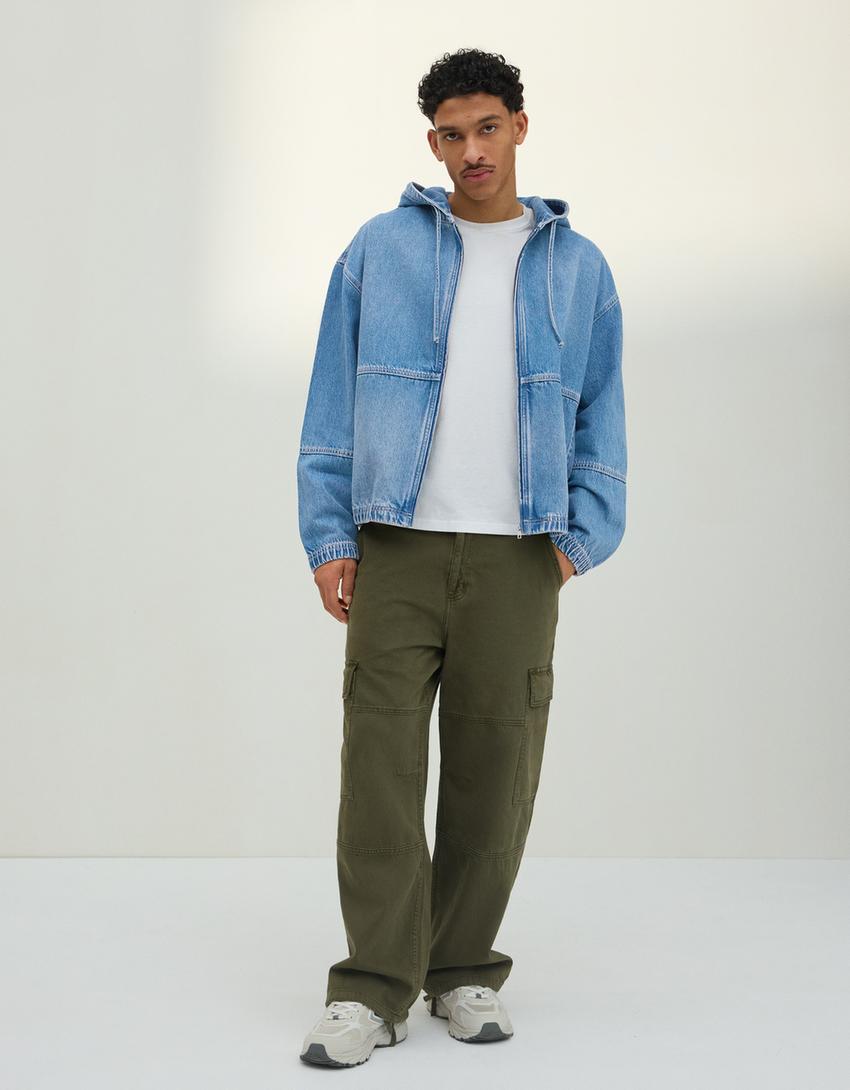 Hooded denim jacket-Light blue