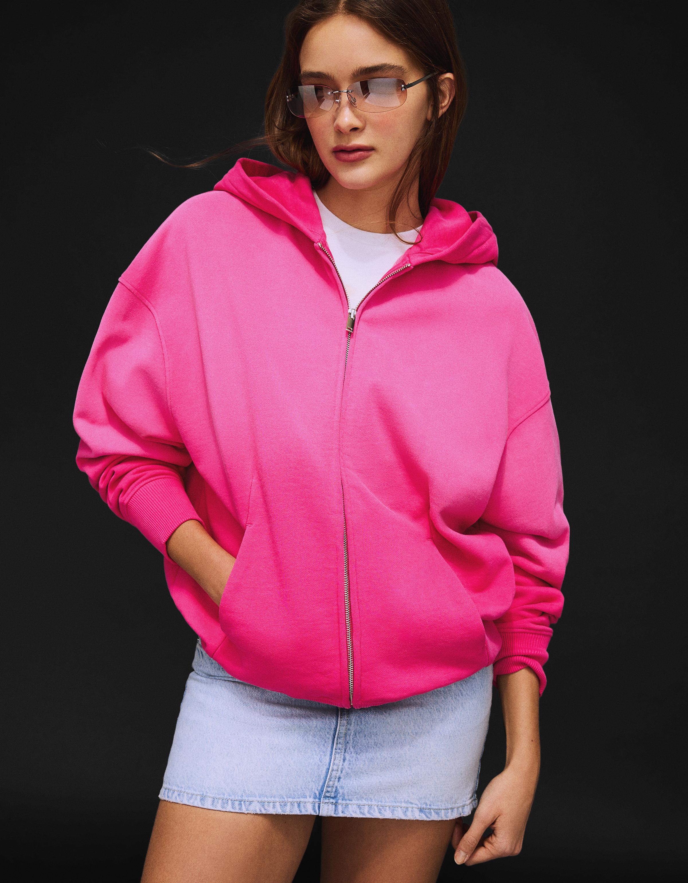 Sudadera Cremallera Capucha Oversize Mujer M Fucsia