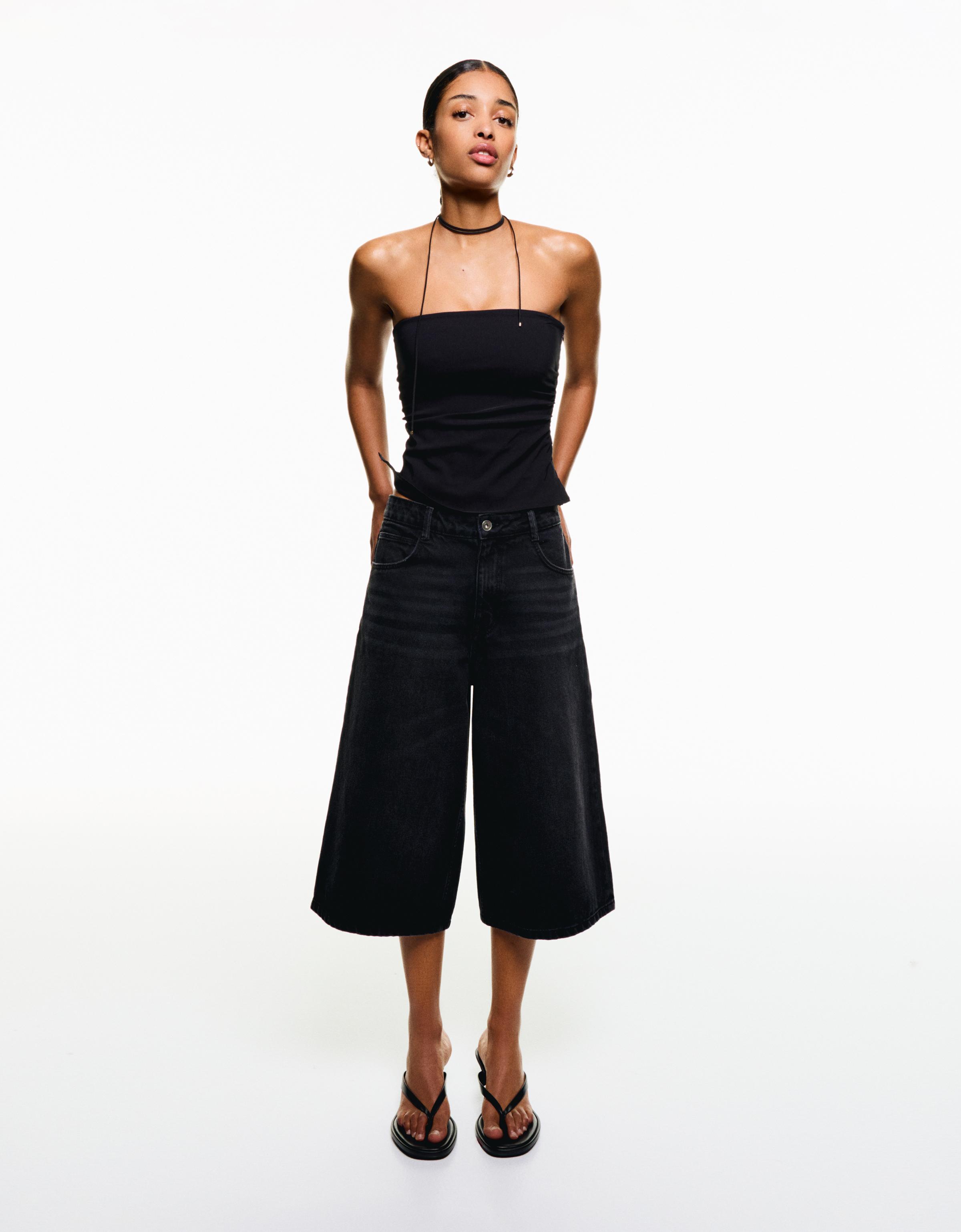 Bershka Jort-Bermudas Aus Denim Im Baggy-Stil Damen 44 Schwarz