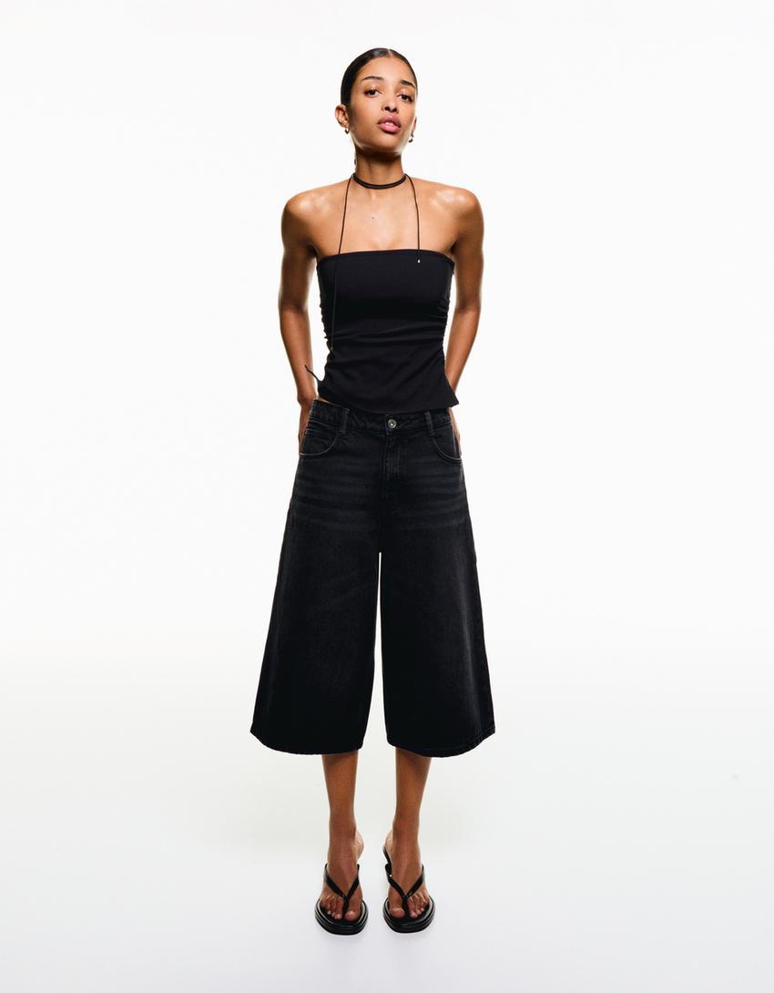 Baggy bermuda-jorts i denim-Sort